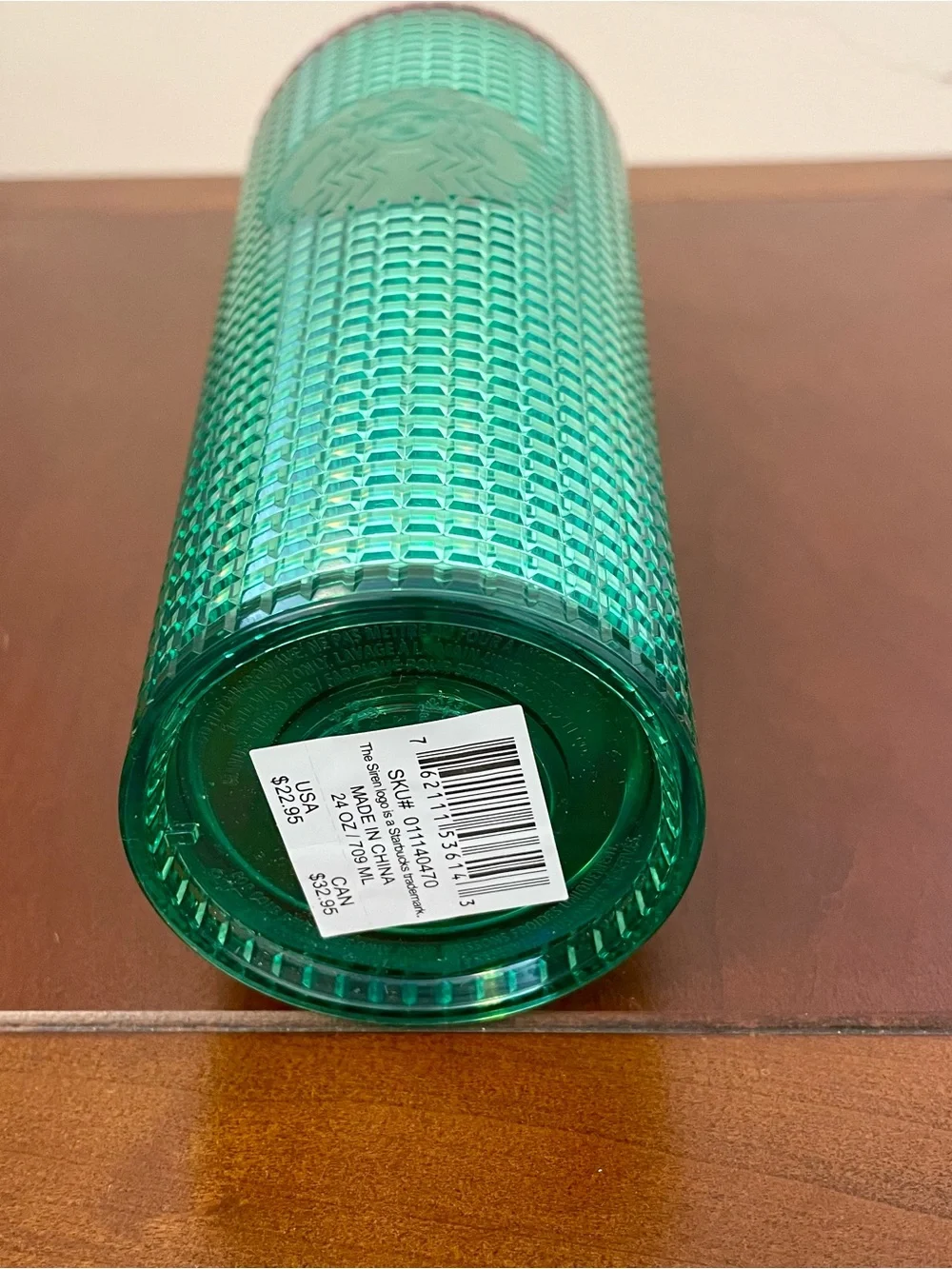 NEW STARBUCKS WATERMELON GREEN PINK GRID STUDDED COLD CUP Travel Tumbler 24 oz